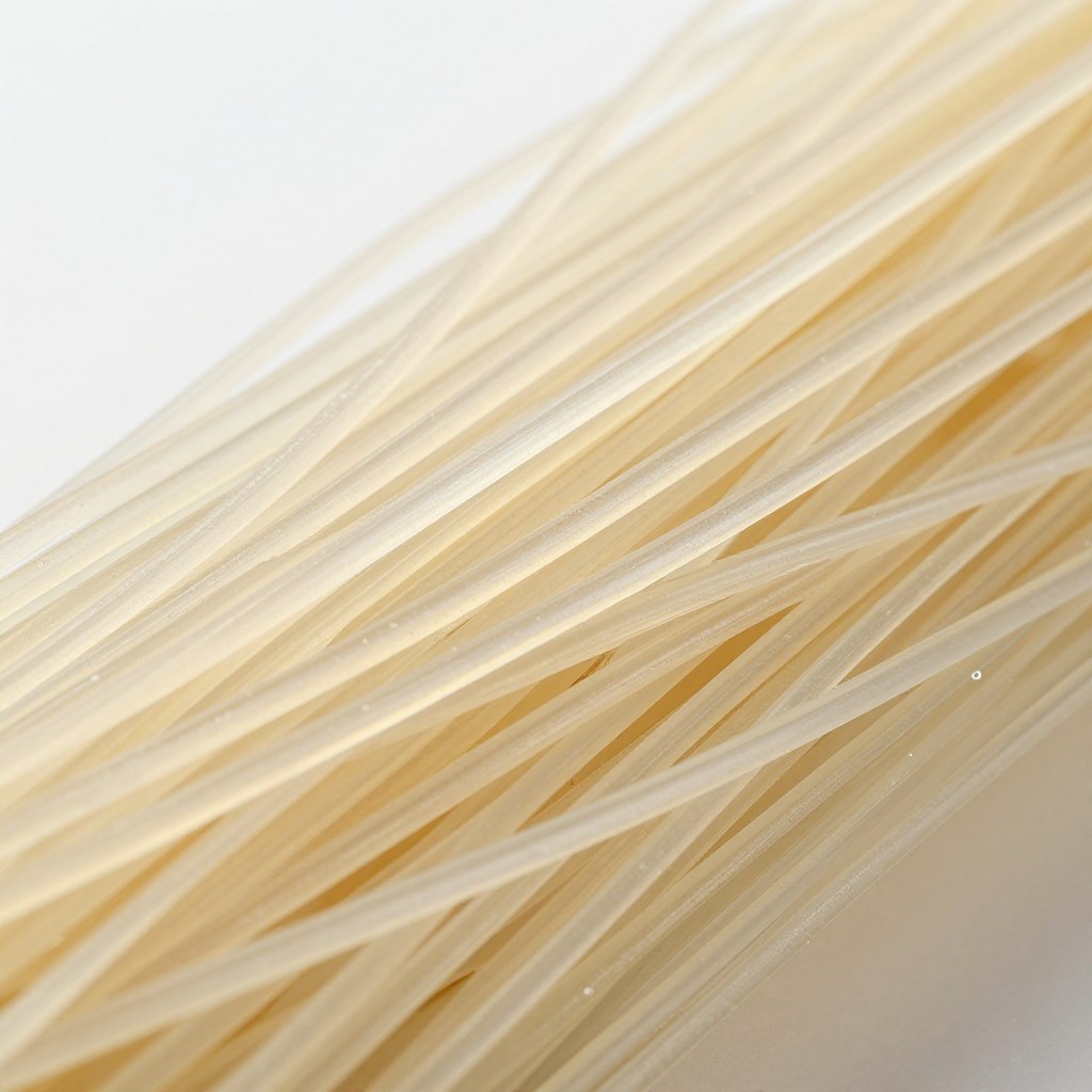 Close-up of Longkou mung bean vermicelli showing its exceptional transparency and texture