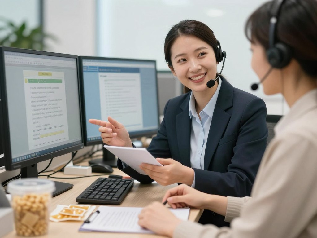 Customer service representative from a Mung Bean Vermicelli supplier assisting a client