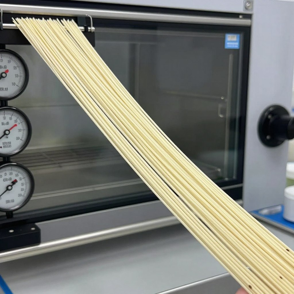 Demonstration of Longkou mung bean vermicelli's exceptional tensile strength compared to standard vermicelli