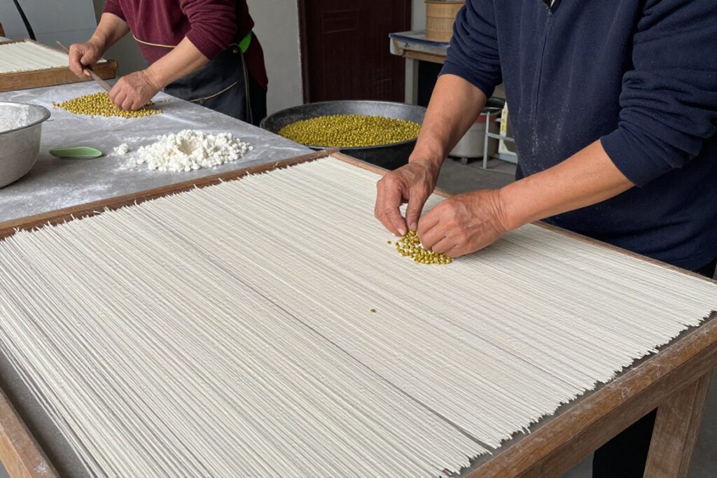 Traditional production of Mung Bean Vermicelli (Longkou Vermicelli) in Longkou, China