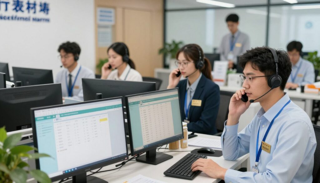 龙口粉丝供应商客户服务团队，展示专业客服人员与客户沟通，体现龙口粉丝供应商的服务质量