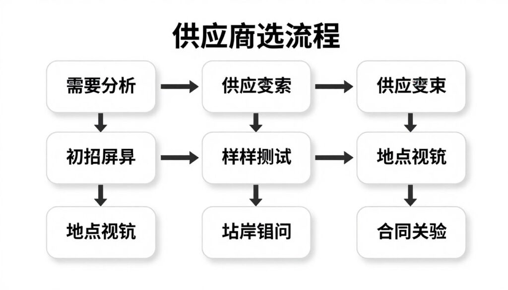 龙口粉丝供应商选择流程图，展示从需求分析到合同签订的完整步骤，帮助系统选择龙口粉丝供应商