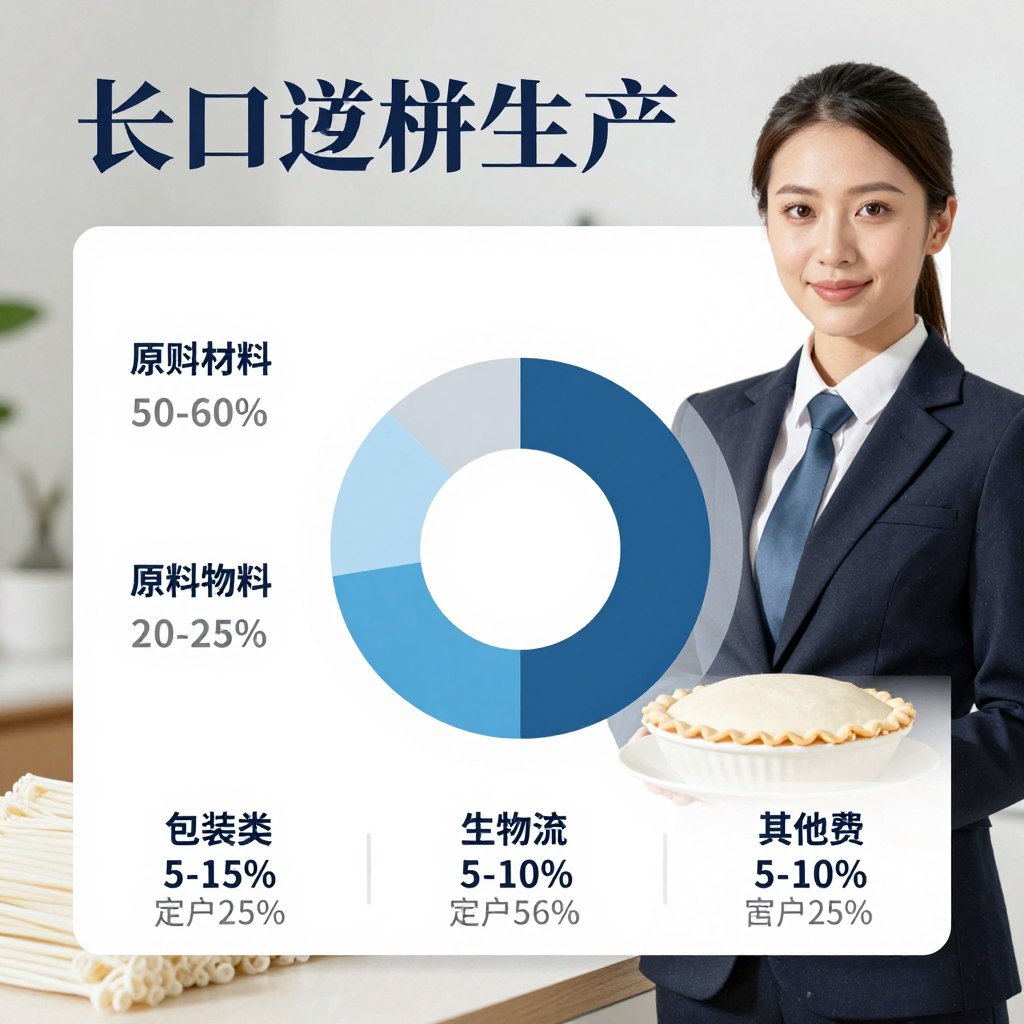 龙口粉丝成本构成饼图，展示原料、生产、包装等各项成本占比，帮助了解龙口粉丝供应商的价格构成