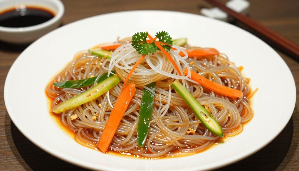 Beautifully plated Longkou vermicelli dish ready to serve