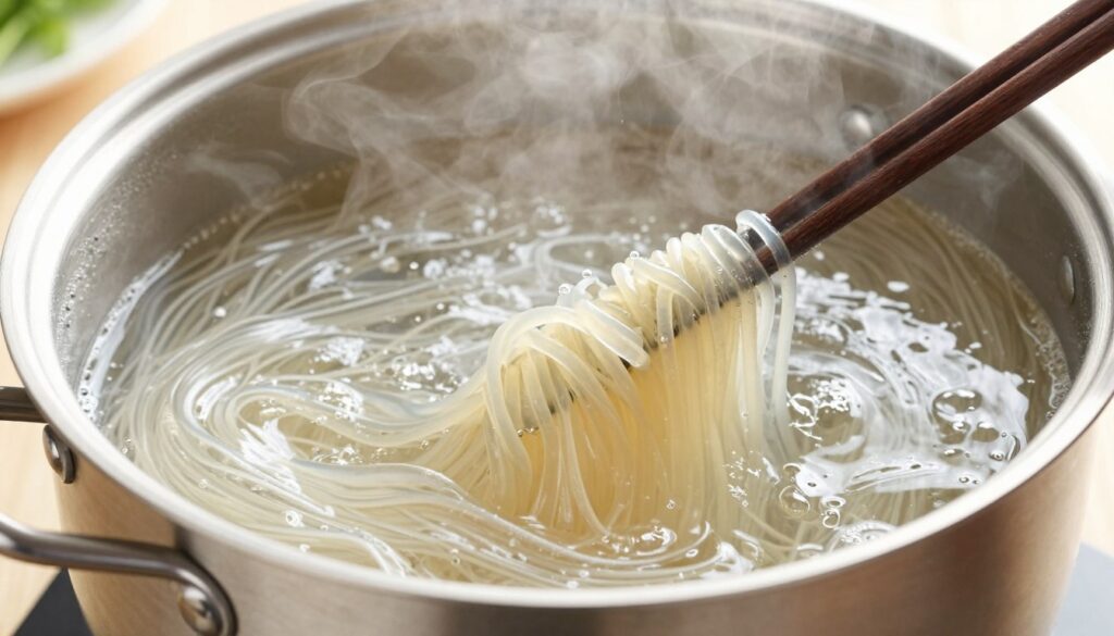 Boiling Longkou vermicelli in a pot of water