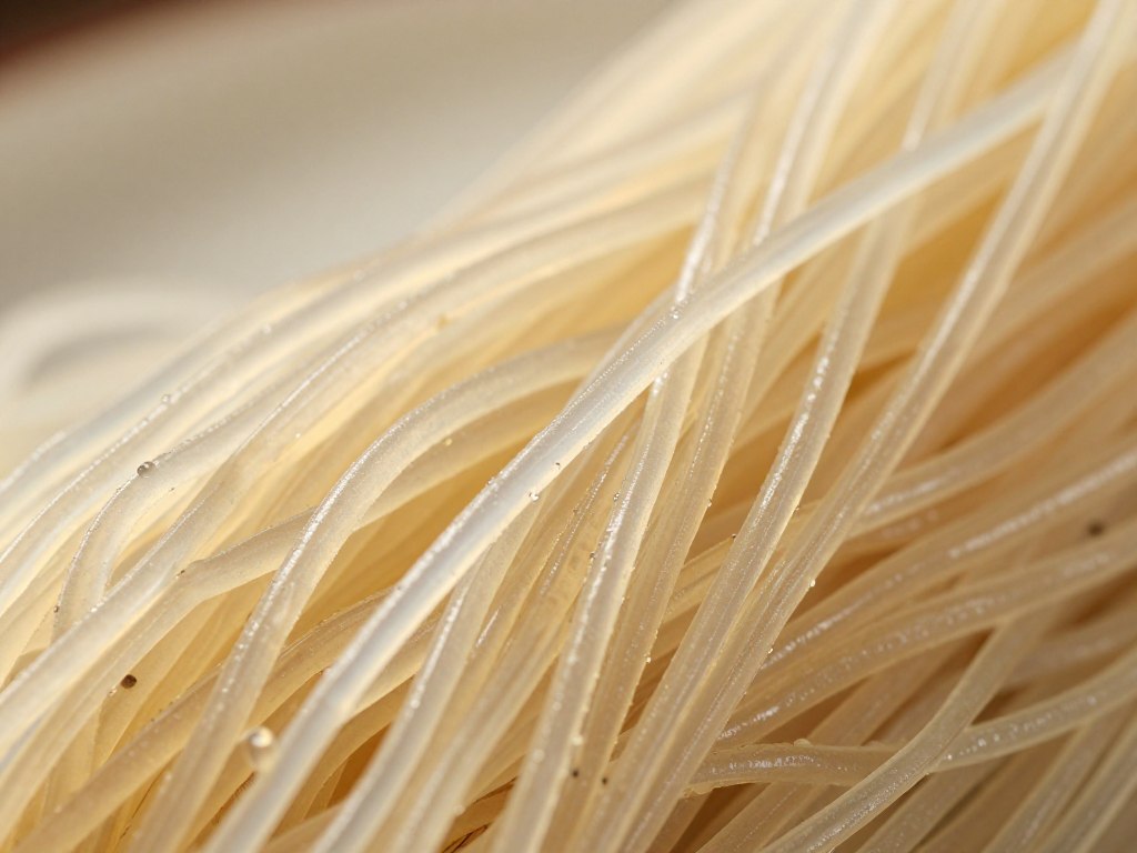 Close-up of Longkou vermicelli showing its transparent texture and elasticity