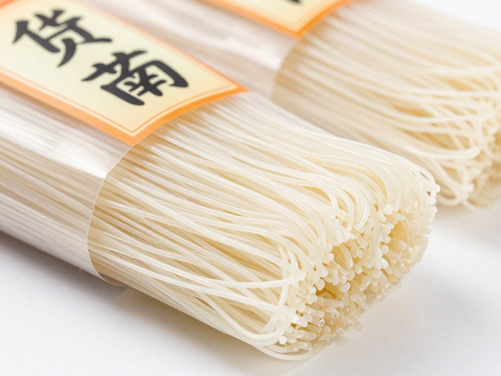 Close-up of packaged Longkou vermicelli showing the traditional packaging