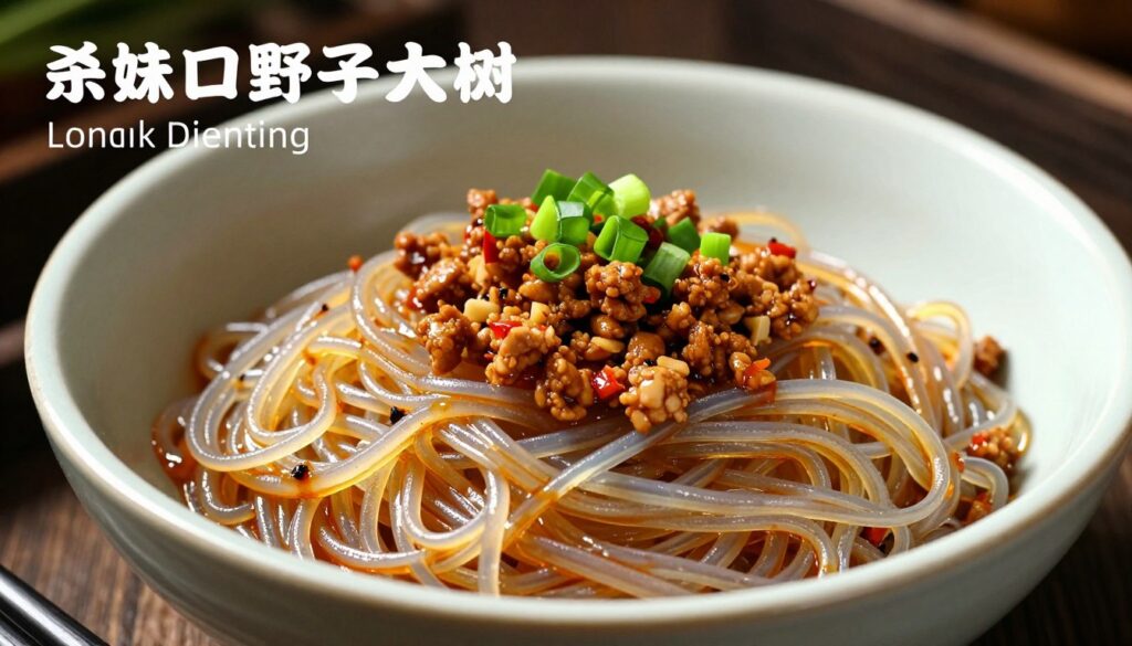 Finished dish of Ants Climbing a Tree with Longkou vermicelli and ground pork