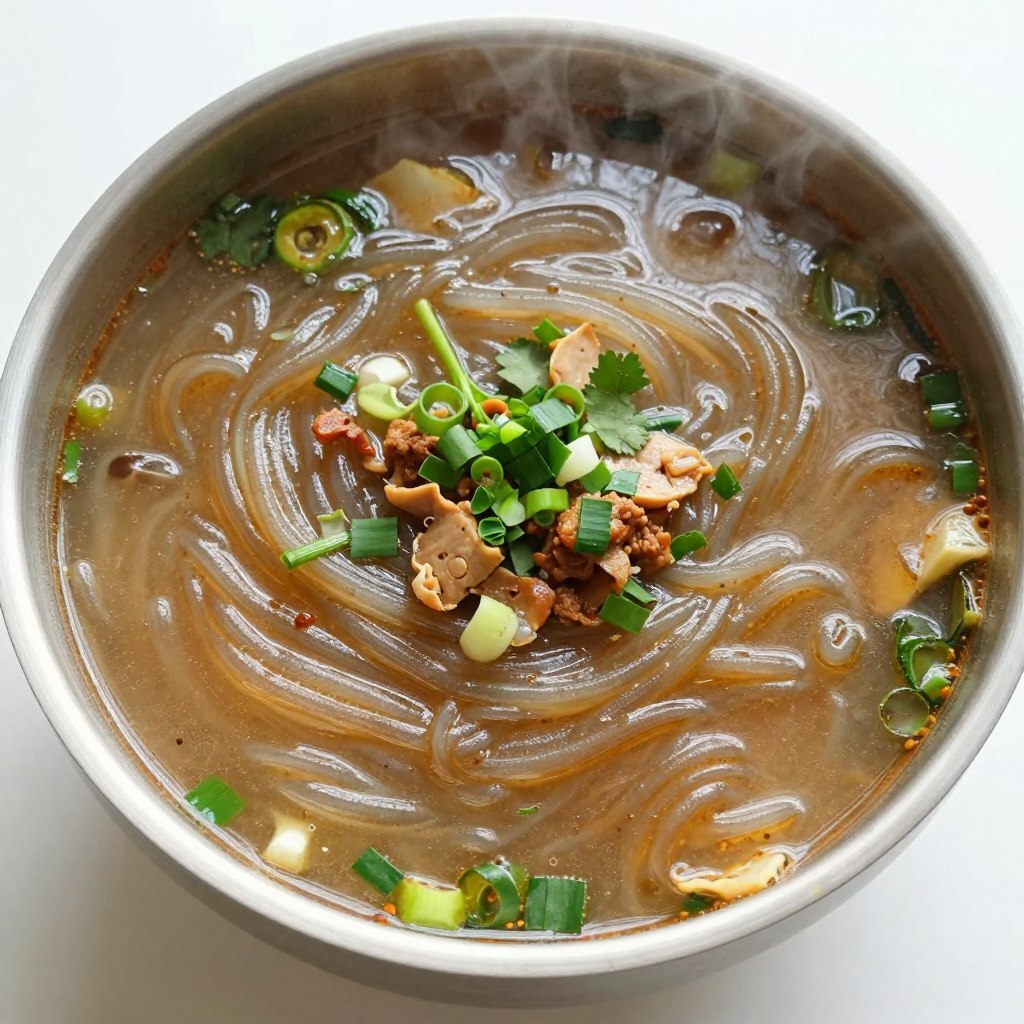 Longkou vermicelli in a traditional Asian soup dish