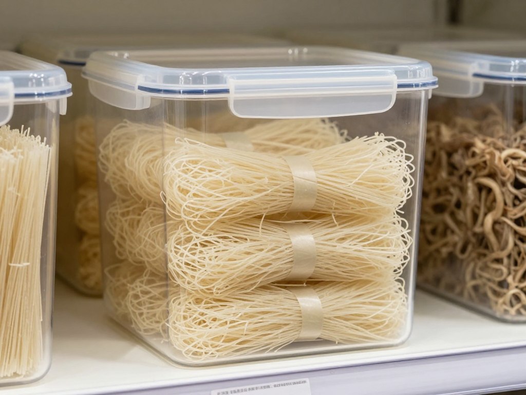 Properly stored dry Longkou vermicelli in airtight container