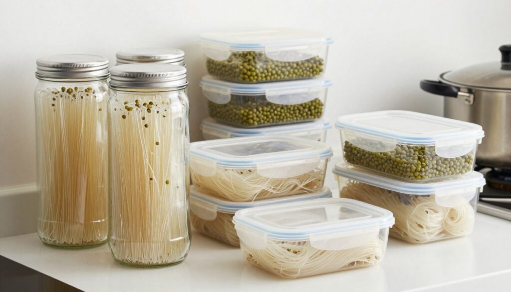 Properly stored mung bean glass noodles in airtight containers