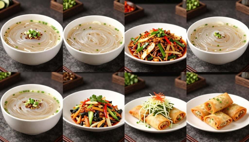 Various dishes made with Longkou vermicelli showing its versatility