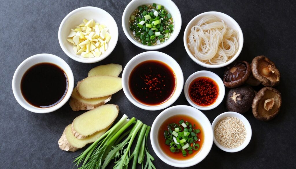 Various sauce ingredients and aromatics that pair well with Longkou vermicelli