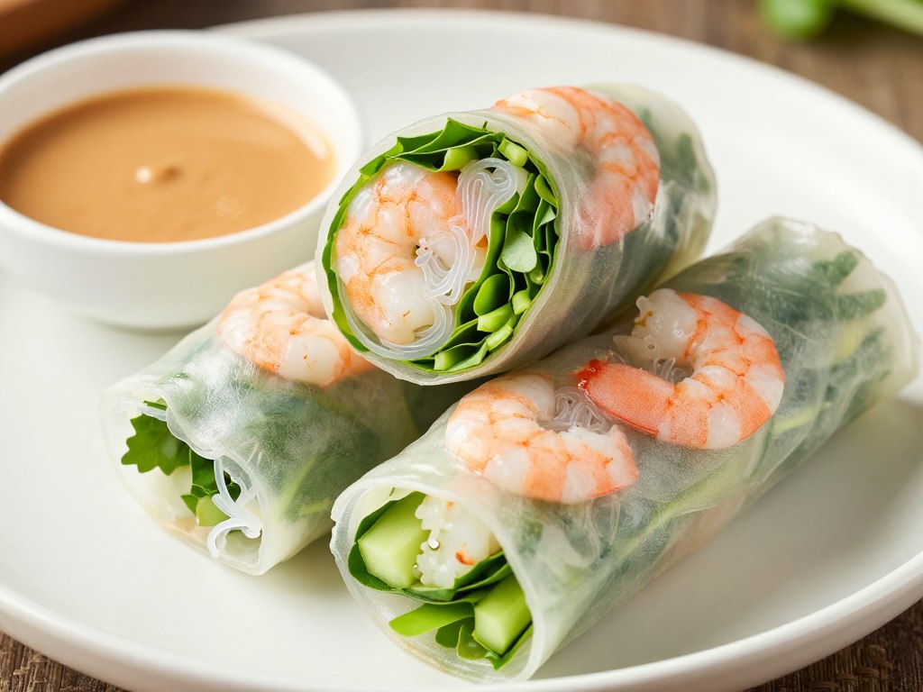 Vietnamese fresh spring rolls with glass noodles visible inside