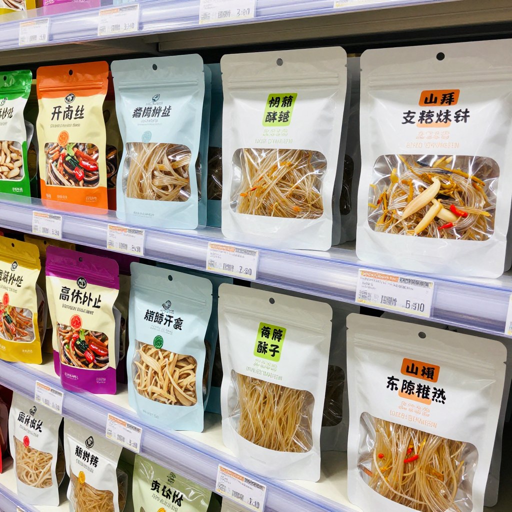 包装精美的龙口粉丝零食，有多种口味可选