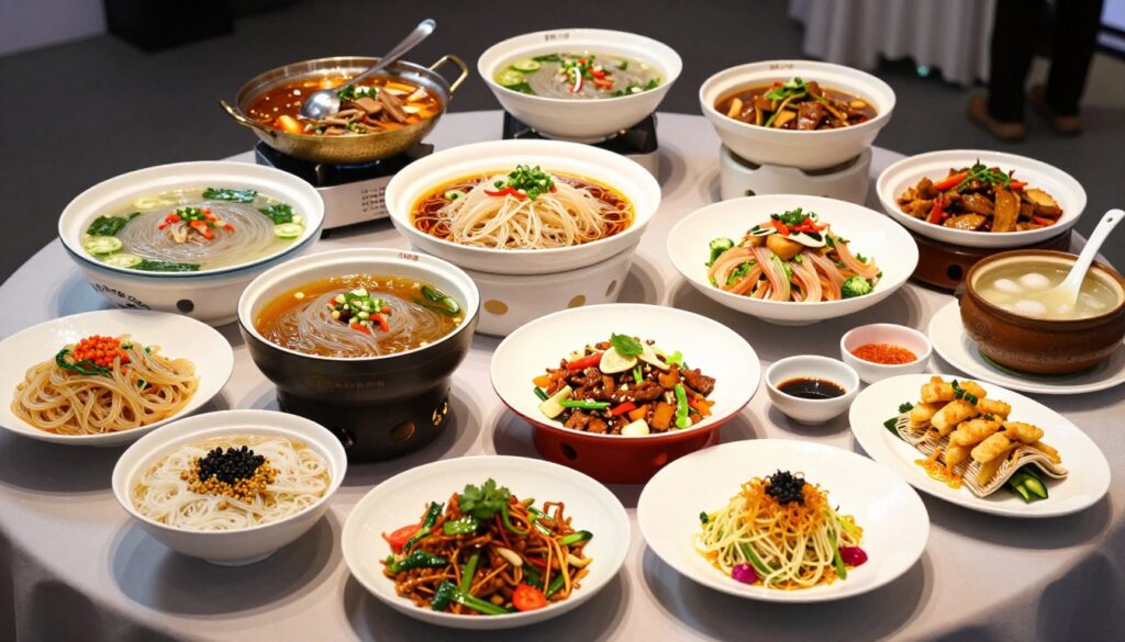 多种龙口粉丝菜肴拼盘，展示其多样化的应用场景