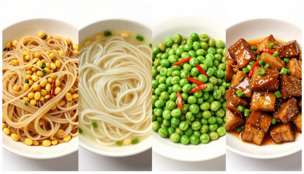 绿豆粉丝和豌豆粉丝制作的不同菜肴对比